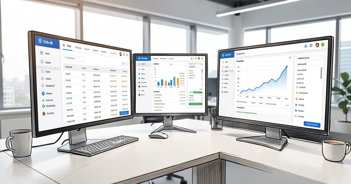 SEO professional comparing desktop and cloud-based crawling tools on multiple monitors