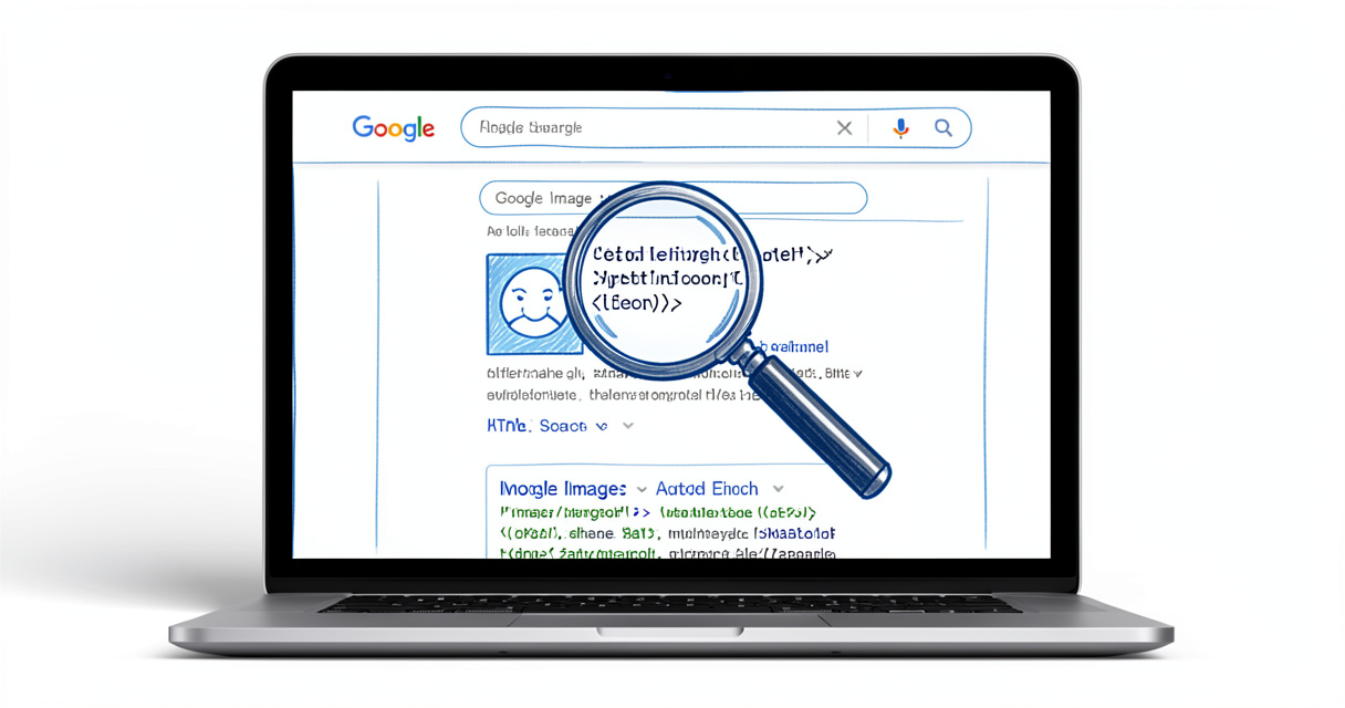 Screenshot display of Google image search and HTML alt text code for seo