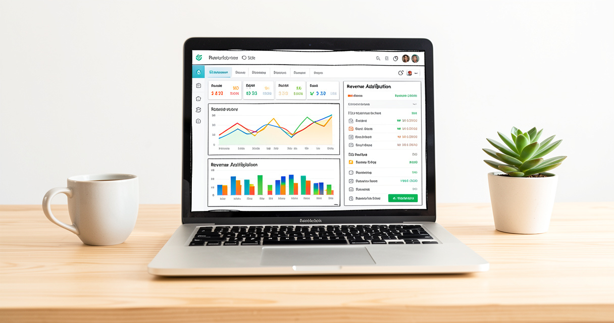 SaaS SEO dashboard showing organic traffic and conversion metrics on laptop screen