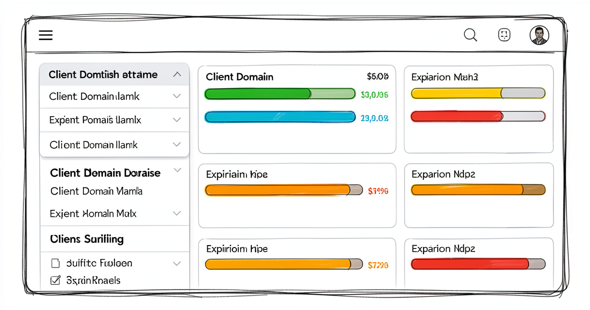 Dashboard tracking multiple client domain expiration dates with color alerts