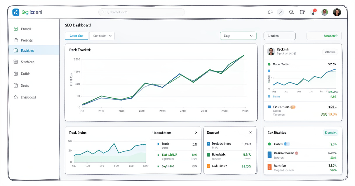 SEObserver dashboard showcasing ranking tracking chart and backlink analysis widget