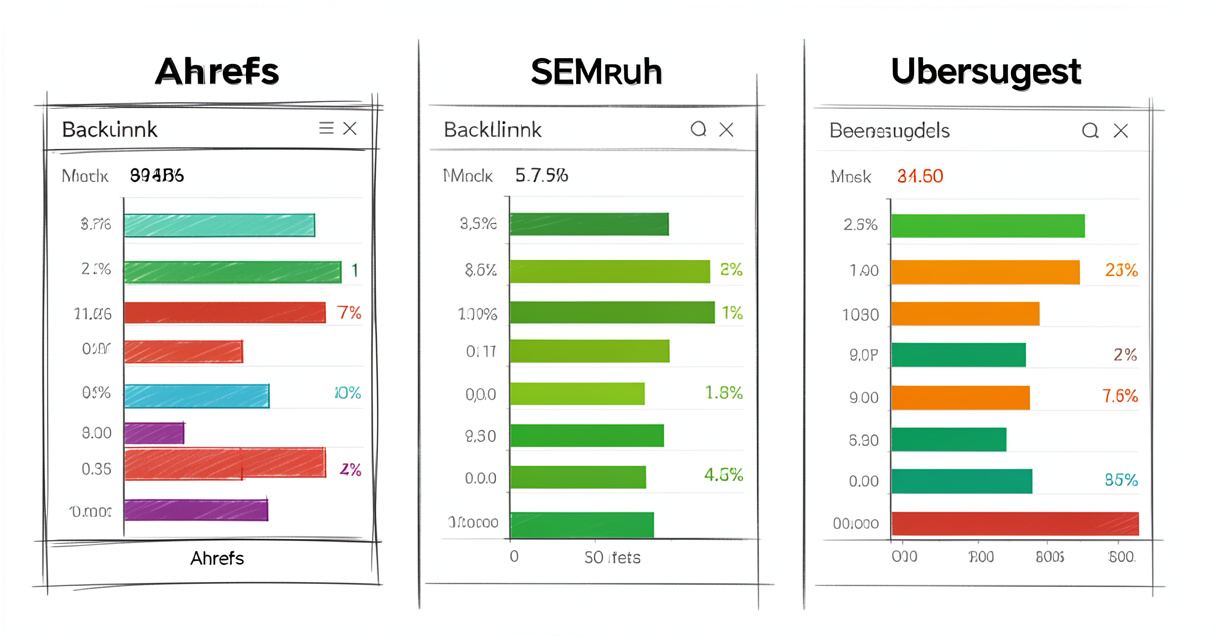 Ahrefs SEMrush Ubersuggest comparison chart backlink database size