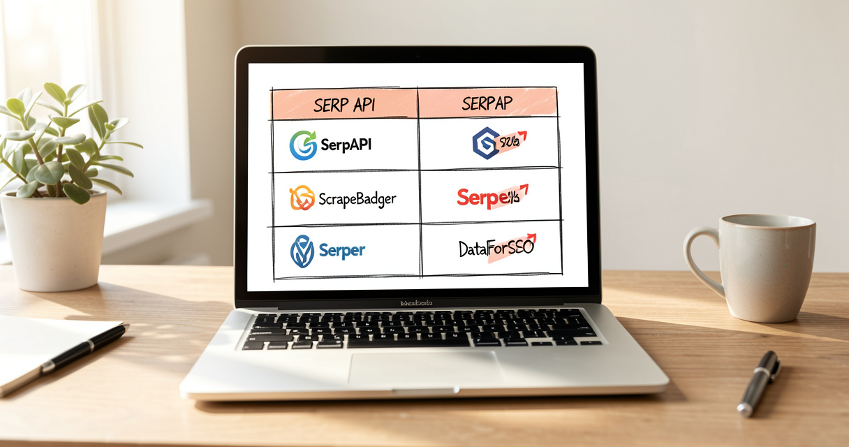 Comparison of SerpAPI pricing versus Scrapingdog and DataForSEO alternatives on a laptop screen