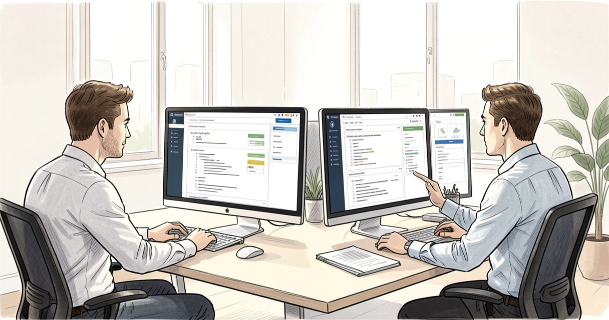 WordPress SEO agency team analyzing site data on computer monitors