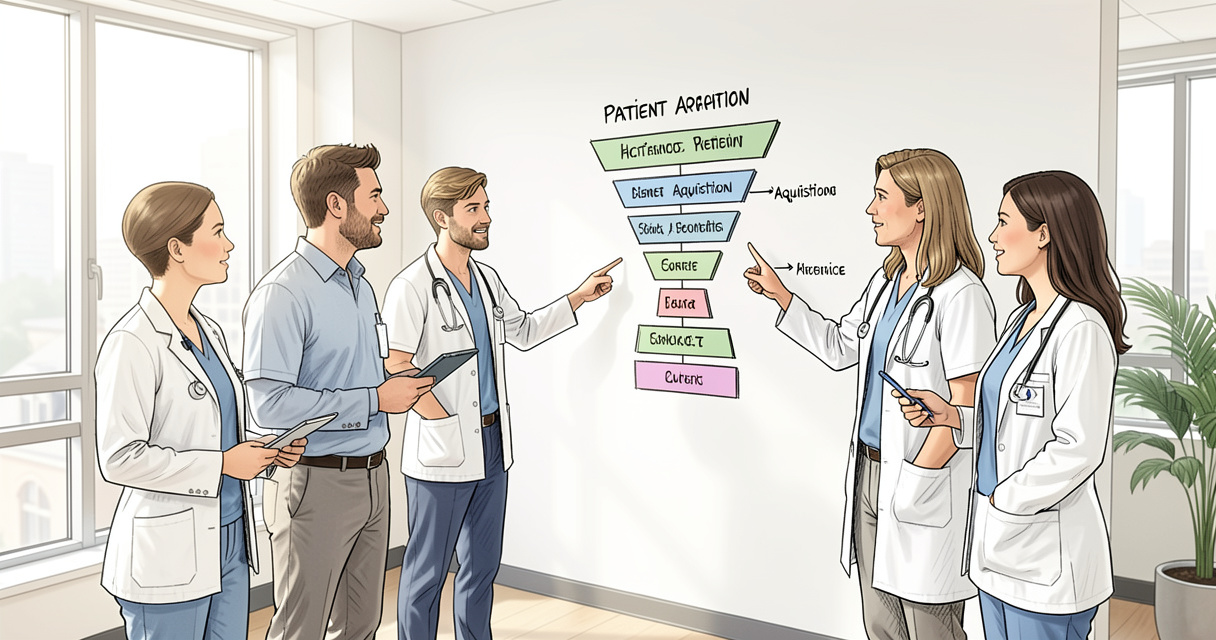 Healthcare SEO agency team reviewing patient acquisition performance metrics