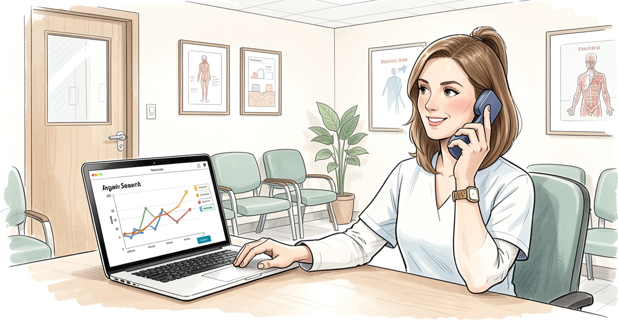 Medical practice staff using healthcare SEO analytics to schedule appointments