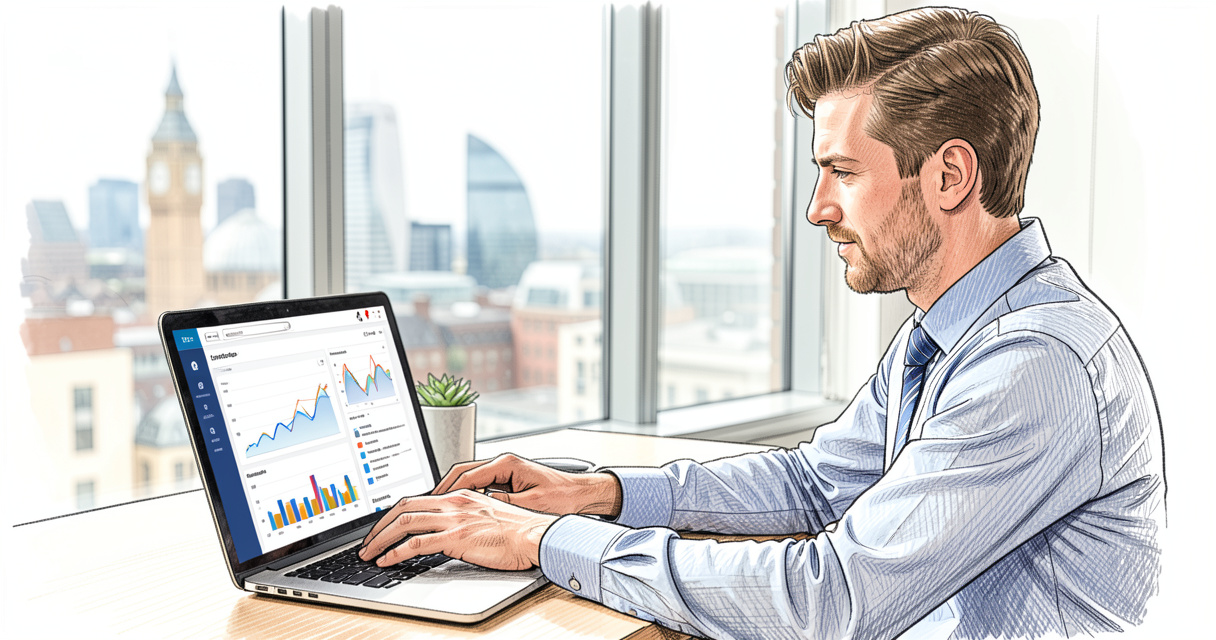 London SEO penalty removal agency consultant checks recovery dashboard at office