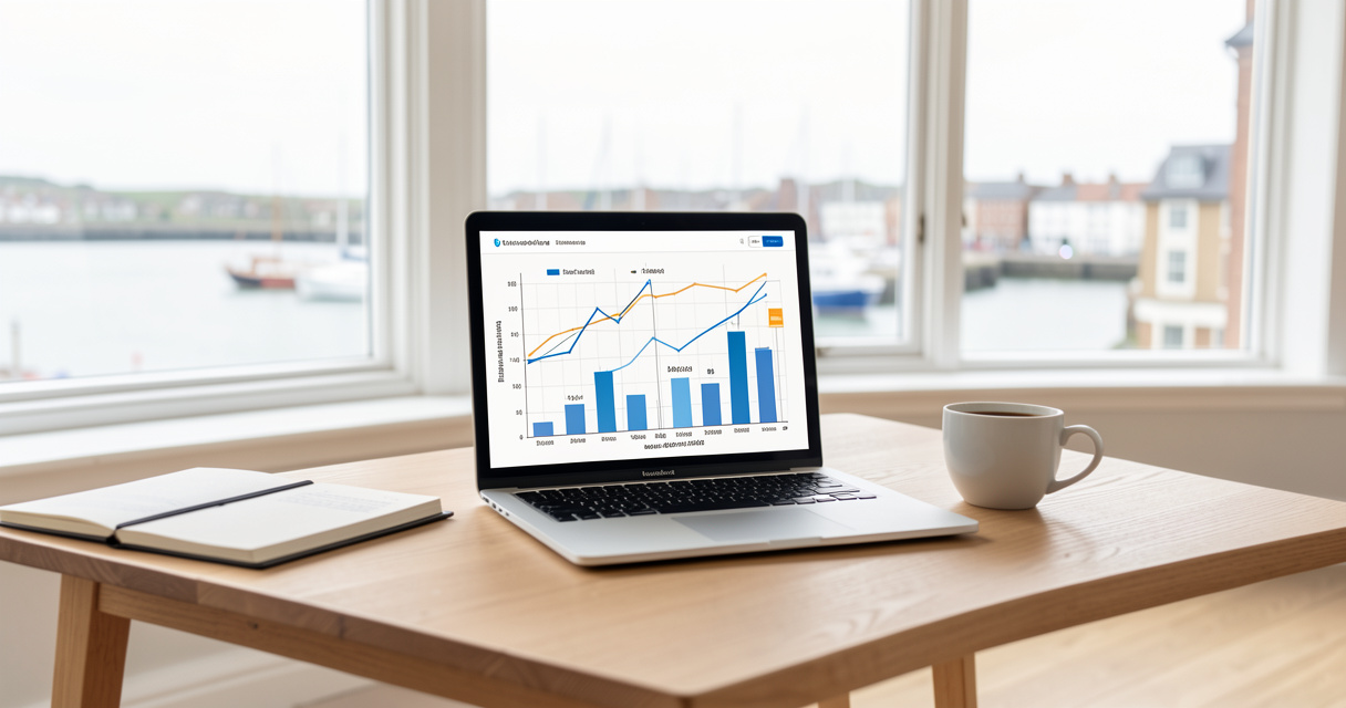 SEO agency Portsmouth workspace with analytics dashboard on screen
